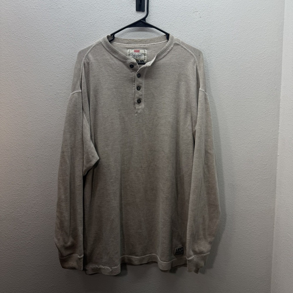 VTG Levis Shirt Men's M Tan Henley Ribbed‎ Pullover Outdoors Work 90s Oversized